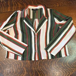 Forever 21 Multicolor Color Red Hunter Green and White Striped Crop Top